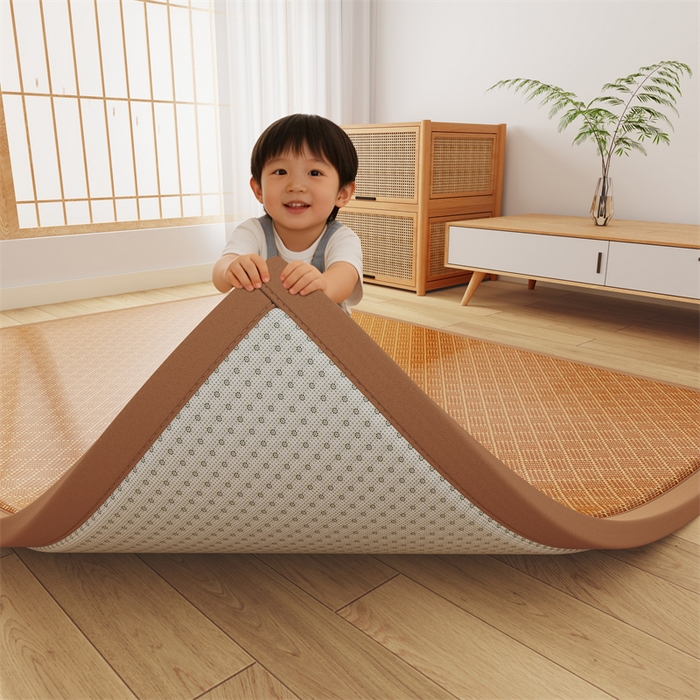 91家纺网 家纺一手货源 找家纺 缦吉 2026新款多功能凉席地垫凉感冰藤席地铺神器凉席地垫睡垫系列 金格雅纹