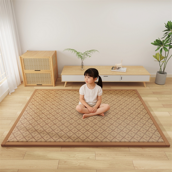 91家纺网 家纺一手货源 找家纺 缦吉 2026新款多功能凉席地垫凉感冰藤席地铺神器凉席地垫睡垫系列 玉润方格