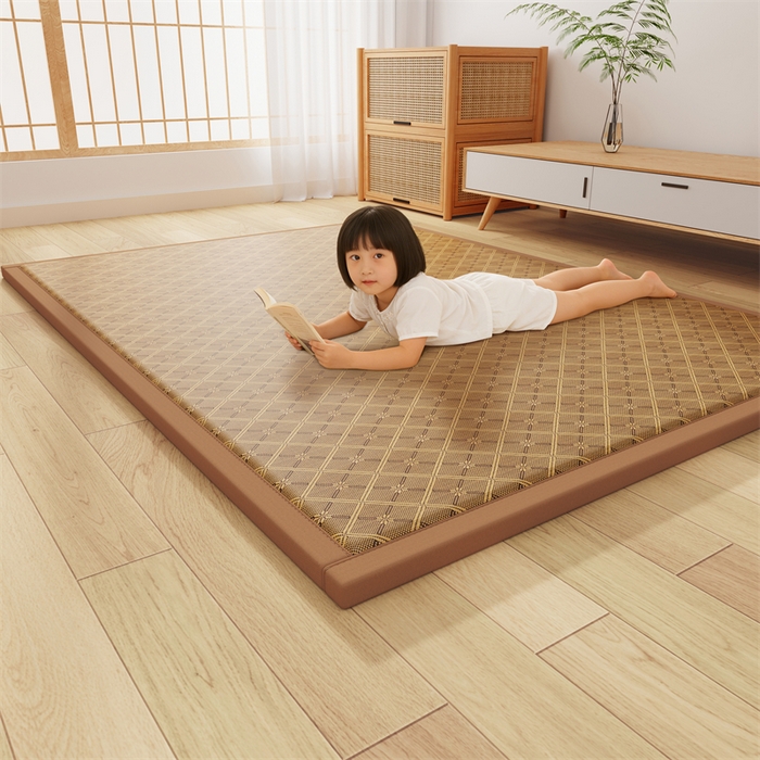 缦吉 2026新款多功能凉席地垫凉感冰藤席地铺神器凉席地垫睡垫系列 玉润方格