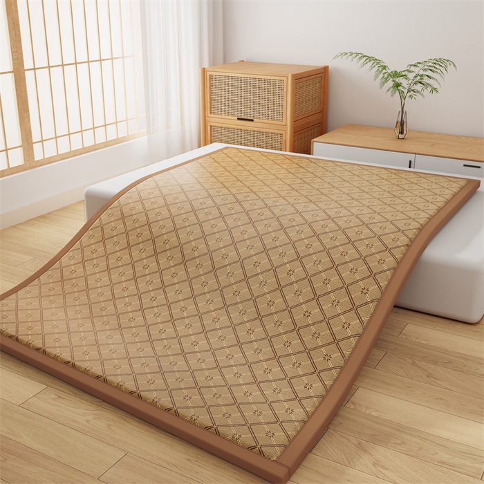 91家纺网 家纺一手货源 找家纺 缦吉 2026新款多功能凉席地垫凉感冰藤席地铺神器凉席地垫睡垫系列 玉润方格