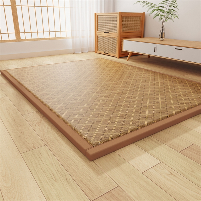 91家纺网 家纺一手货源 找家纺 缦吉 2026新款多功能凉席地垫凉感冰藤席地铺神器凉席地垫睡垫系列 玉润方格