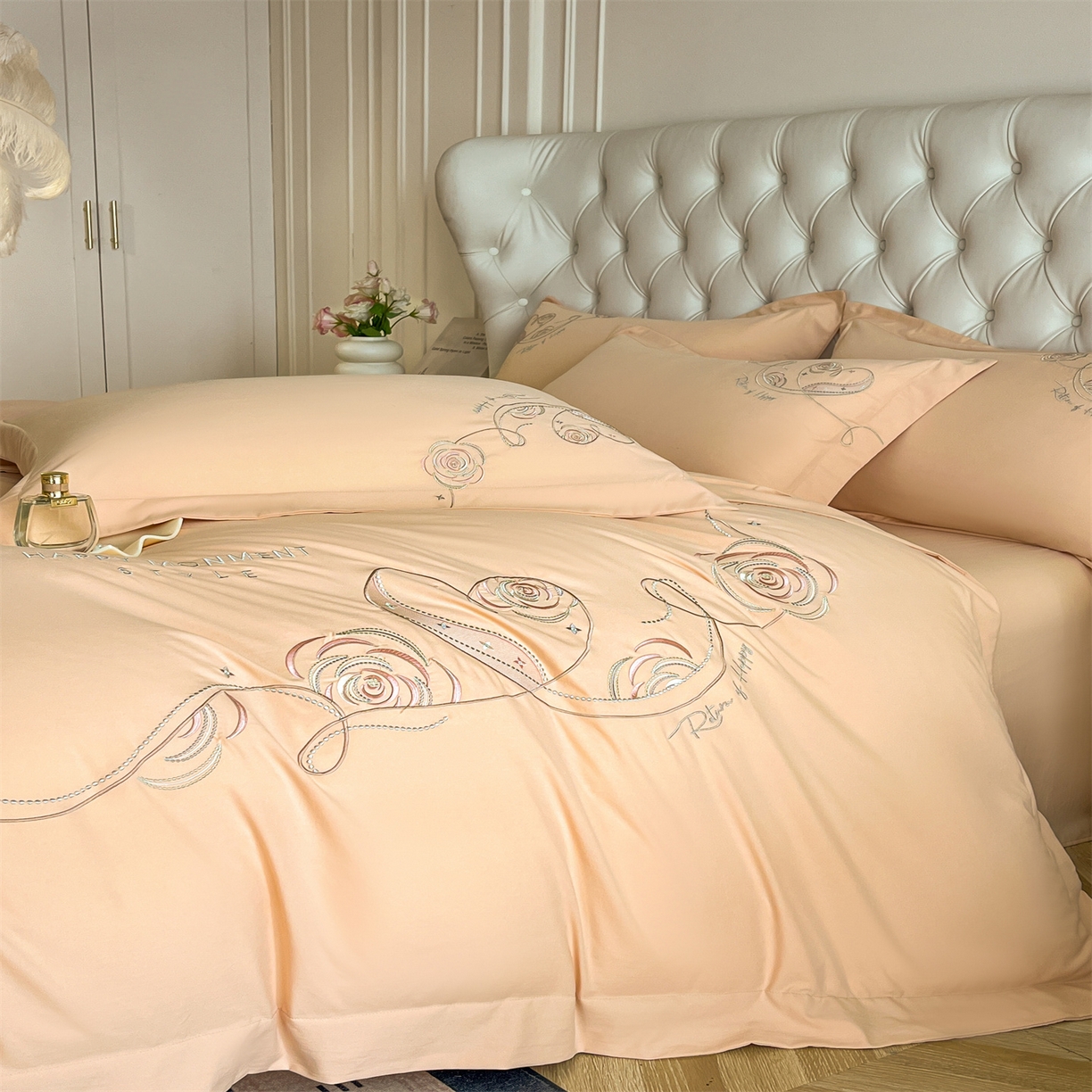 91家纺网 家纺一手货源 找家纺 经年 2026春夏新款云朵棉刺绣四件套-一见倾心 一见倾心-香槟