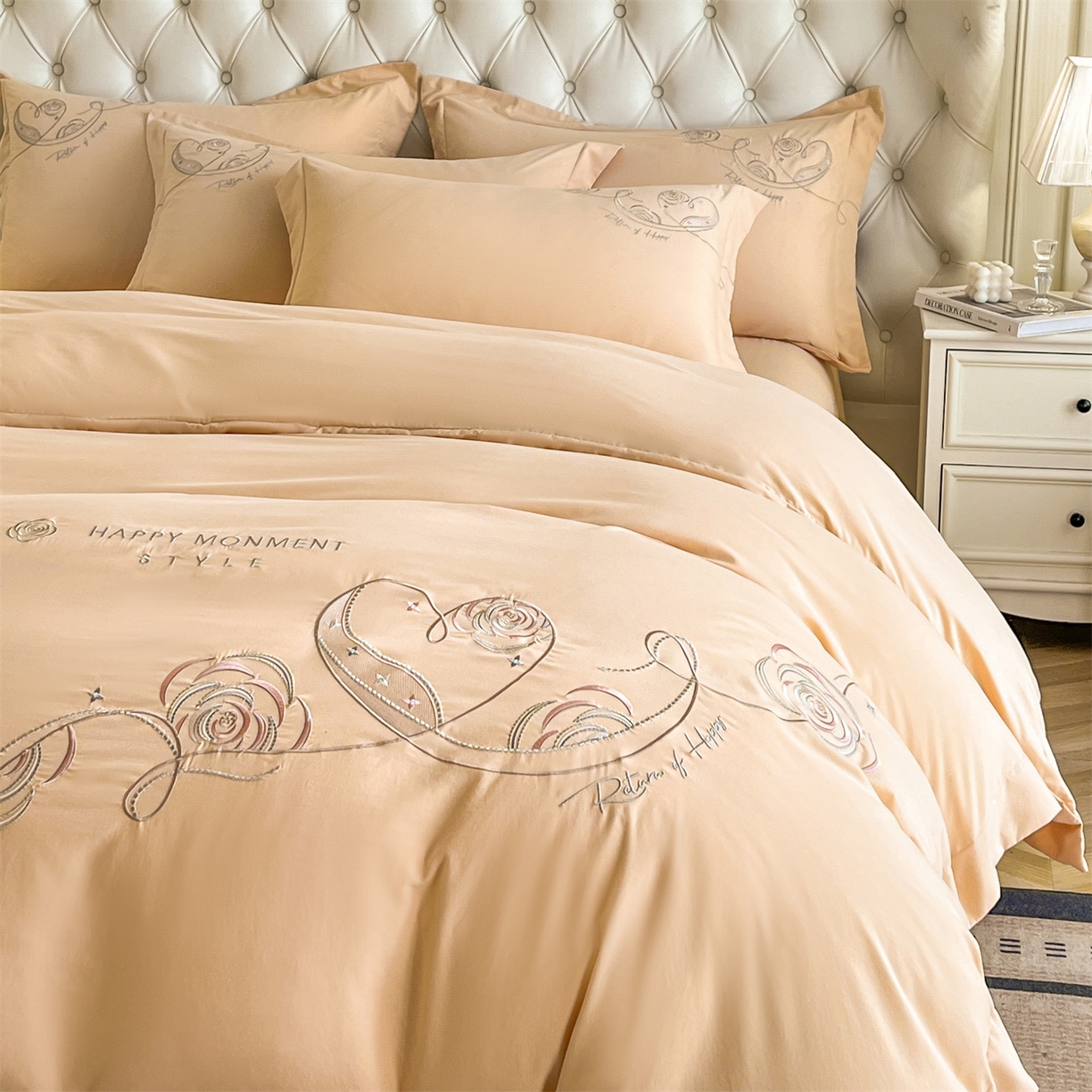 91家纺网 家纺一手货源 找家纺 经年 2026春夏新款云朵棉刺绣四件套-一见倾心 一见倾心-香槟