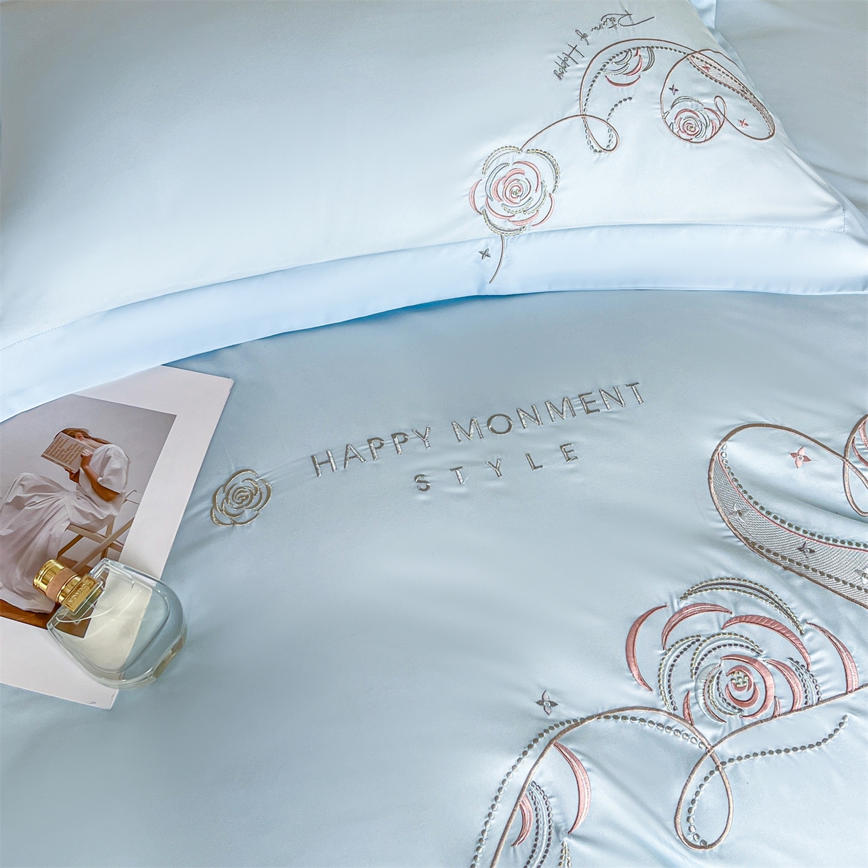 91家纺网 家纺一手货源 找家纺 经年 2026春夏新款云朵棉刺绣四件套-一见倾心 一见倾心-以太兰