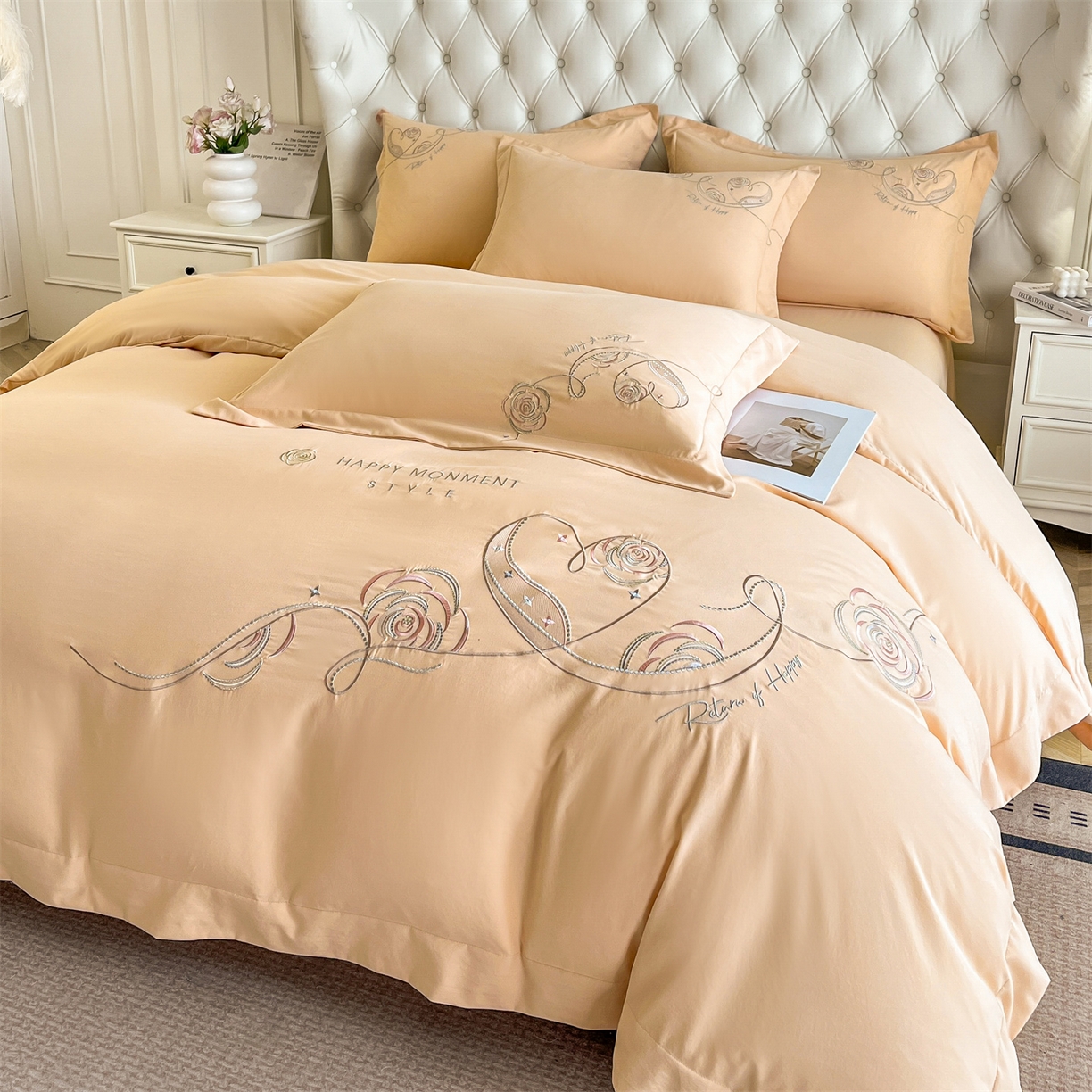 91家纺网 家纺一手货源 找家纺 经年 2026春夏新款云朵棉刺绣四件套-一见倾心 一见倾心-香槟