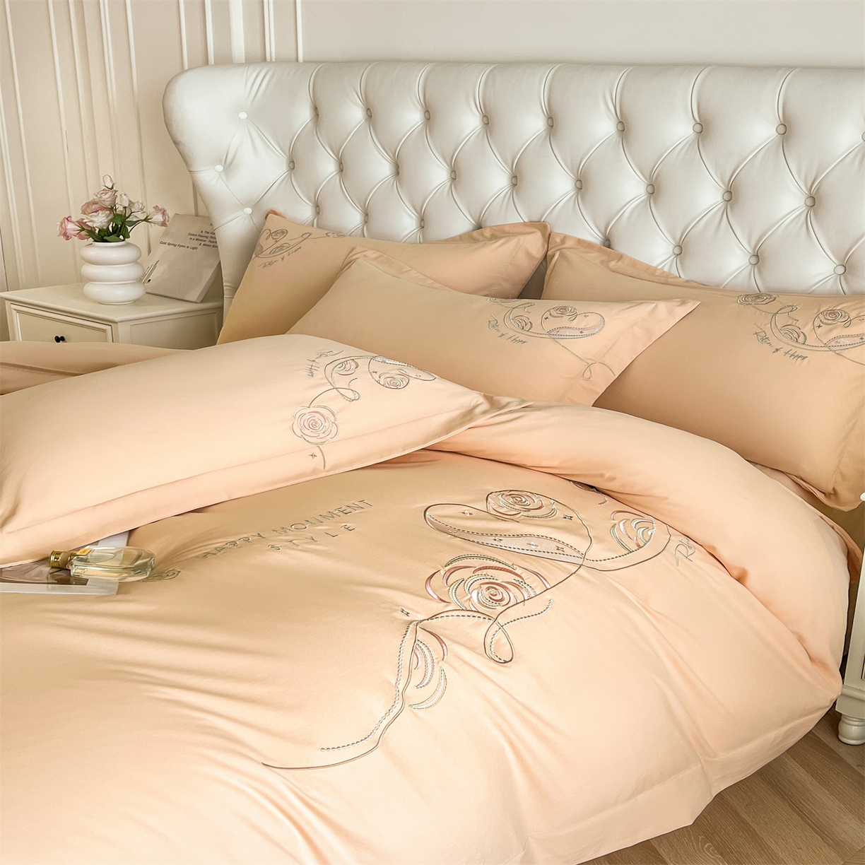 91家纺网 家纺一手货源 找家纺 经年 2026春夏新款云朵棉刺绣四件套-一见倾心 一见倾心-香槟