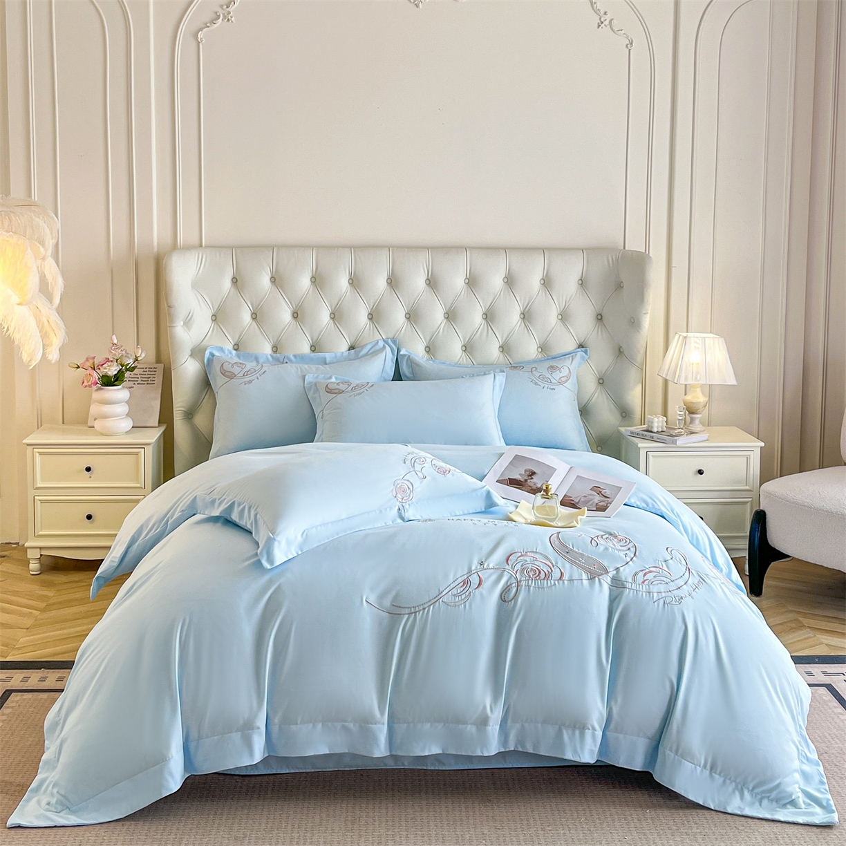 91家纺网 家纺一手货源 找家纺 经年 2026春夏新款云朵棉刺绣四件套-一见倾心 一见倾心-以太兰