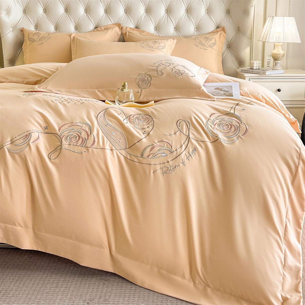 91家纺网 家纺一手货源 找家纺 经年 2026春夏新款云朵棉刺绣四件套-一见倾心 一见倾心-香槟