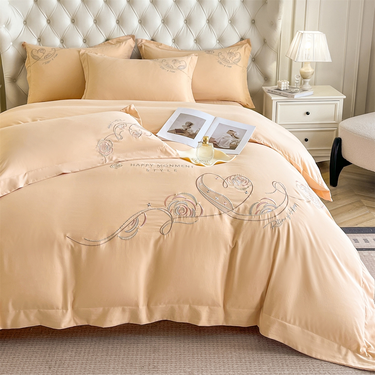 91家纺网 家纺一手货源 找家纺 经年 2026春夏新款云朵棉刺绣四件套-一见倾心 一见倾心-香槟