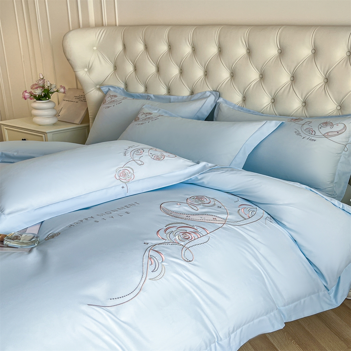 91家纺网 家纺一手货源 找家纺 经年 2026春夏新款云朵棉刺绣四件套-一见倾心 一见倾心-以太兰