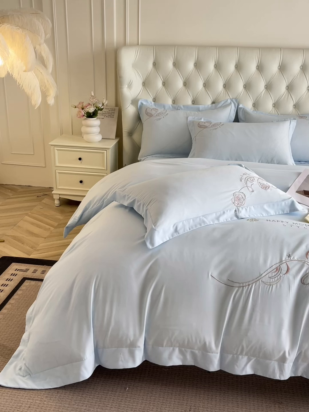 91家纺网 家纺一手货源 找家纺 经年 2026春夏新款云朵棉刺绣四件套-一见倾心 一见倾心-以太兰