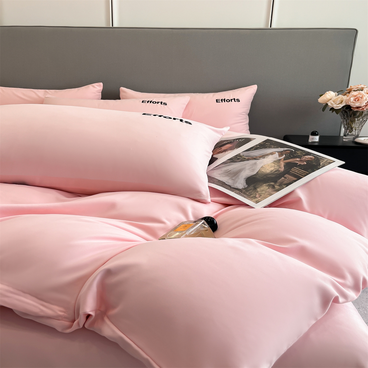 91家纺网 家纺一手货源 找家纺 经年 2026春夏新款亲肤棉加厚磨毛刺绣四件套-励志 励志-粉