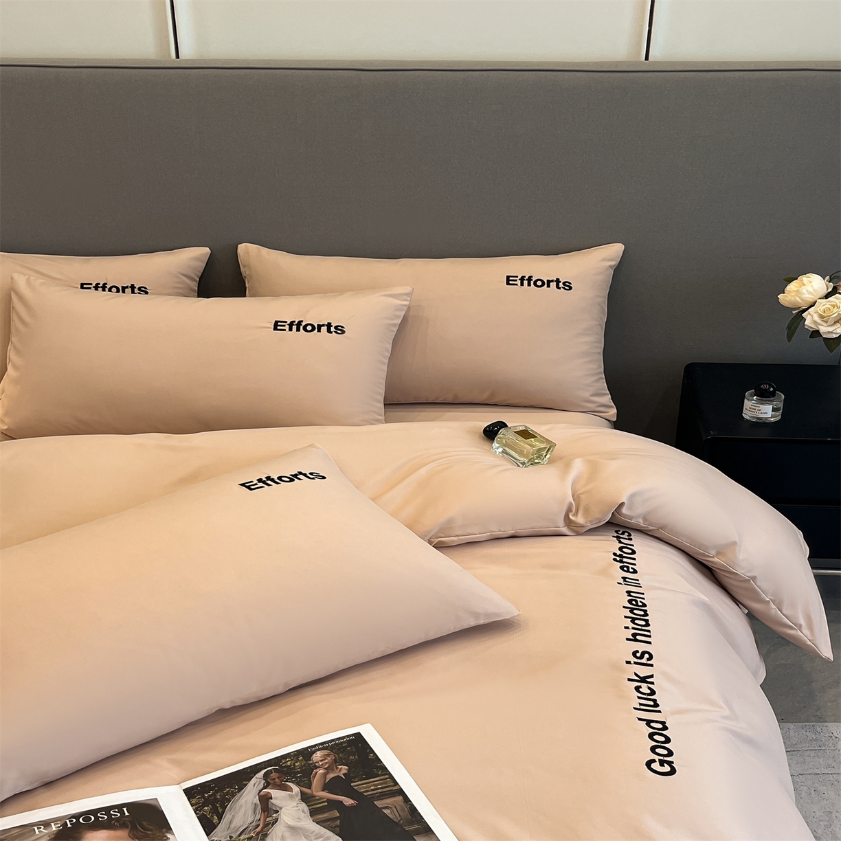 91家纺网 家纺一手货源 找家纺 经年 2026春夏新款亲肤棉加厚磨毛刺绣四件套-励志 励志-香槟