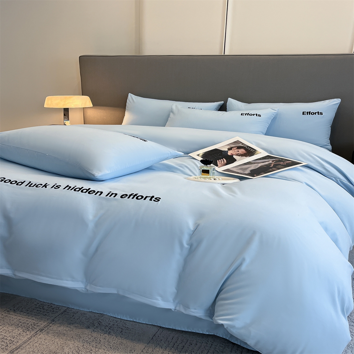 91家纺网 家纺一手货源 找家纺 经年 2026春夏新款亲肤棉加厚磨毛刺绣四件套-励志 励志-蓝