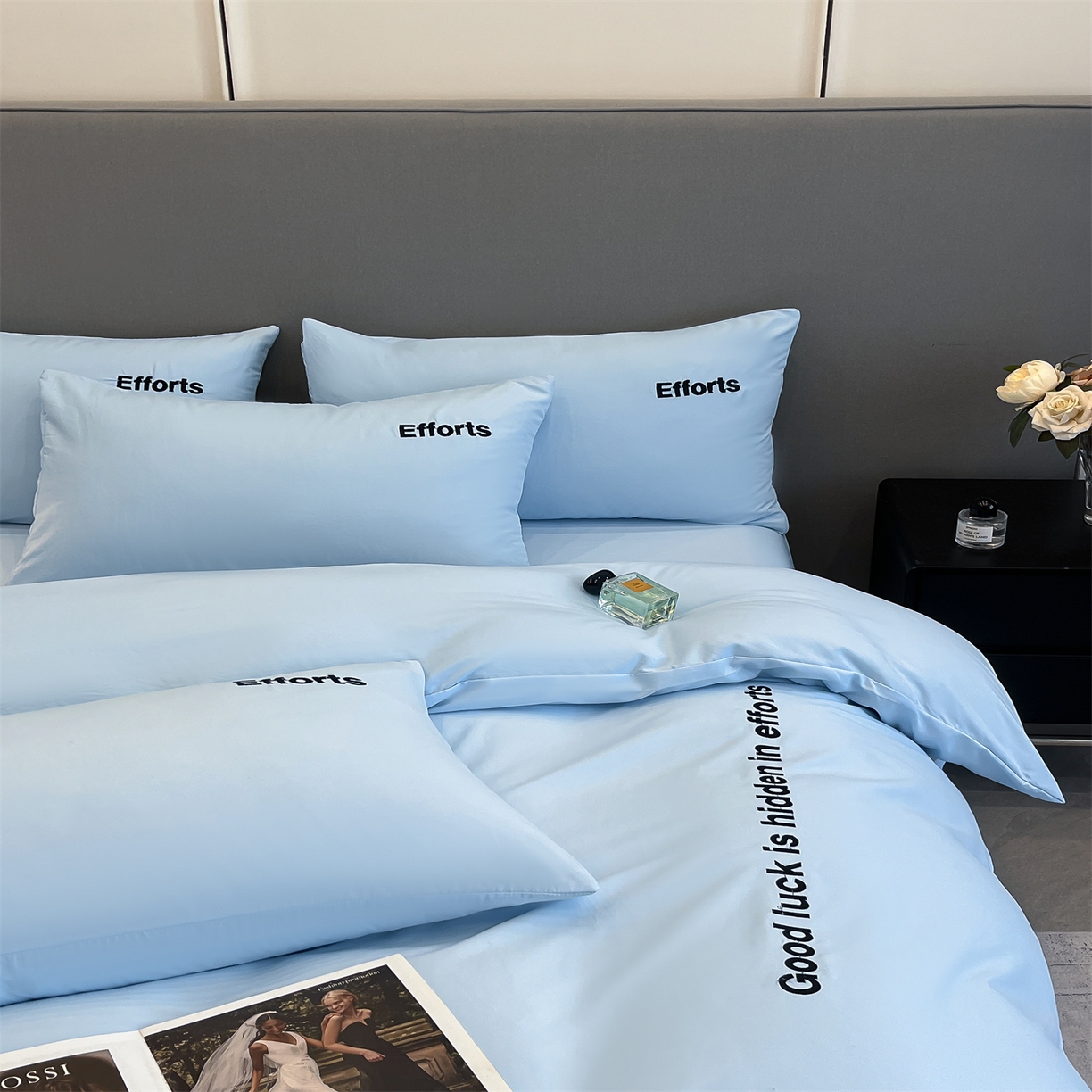 91家纺网 家纺一手货源 找家纺 经年 2026春夏新款亲肤棉加厚磨毛刺绣四件套-励志 励志-蓝