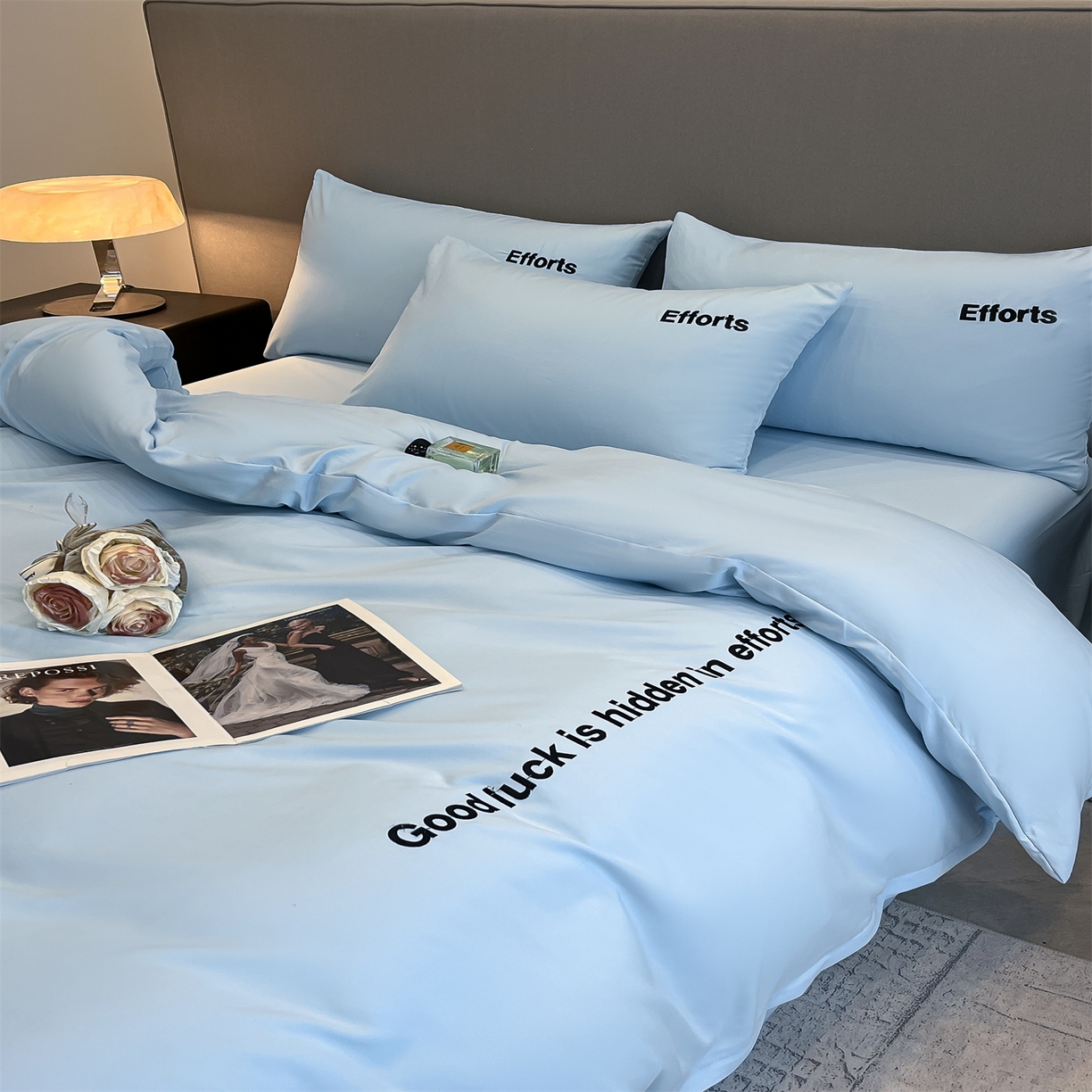 91家纺网 家纺一手货源 找家纺 经年 2026春夏新款亲肤棉加厚磨毛刺绣四件套-励志 励志-蓝