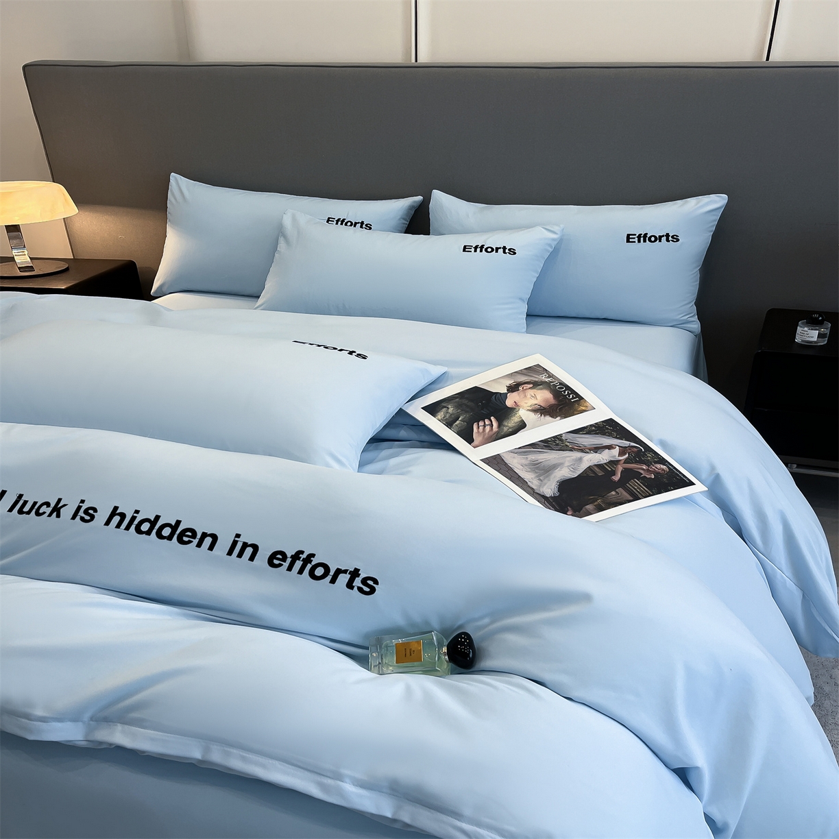 91家纺网 家纺一手货源 找家纺 经年 2026春夏新款亲肤棉加厚磨毛刺绣四件套-励志 励志-蓝