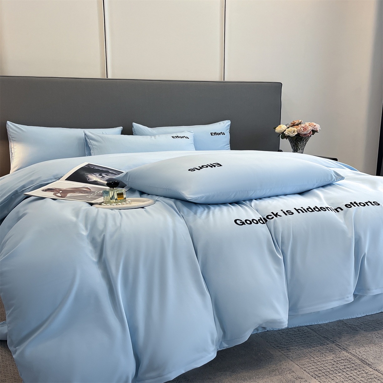 91家纺网 家纺一手货源 找家纺 经年 2026春夏新款亲肤棉加厚磨毛刺绣四件套-励志 励志-蓝