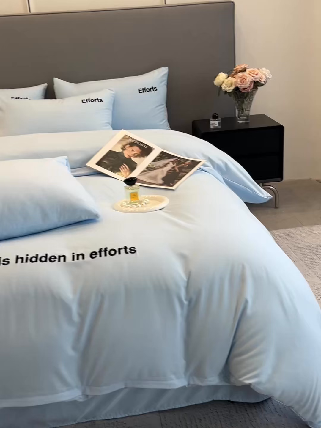 91家纺网 家纺一手货源 找家纺 经年 2026春夏新款亲肤棉加厚磨毛刺绣四件套-励志 励志-蓝