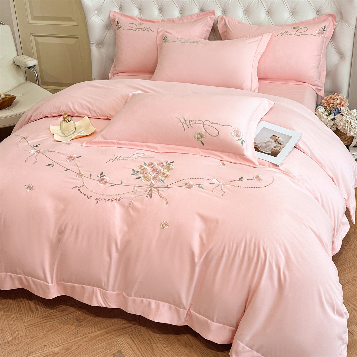 经年 2026春夏新款云朵棉刺绣四件套-约定 约定-粉玉