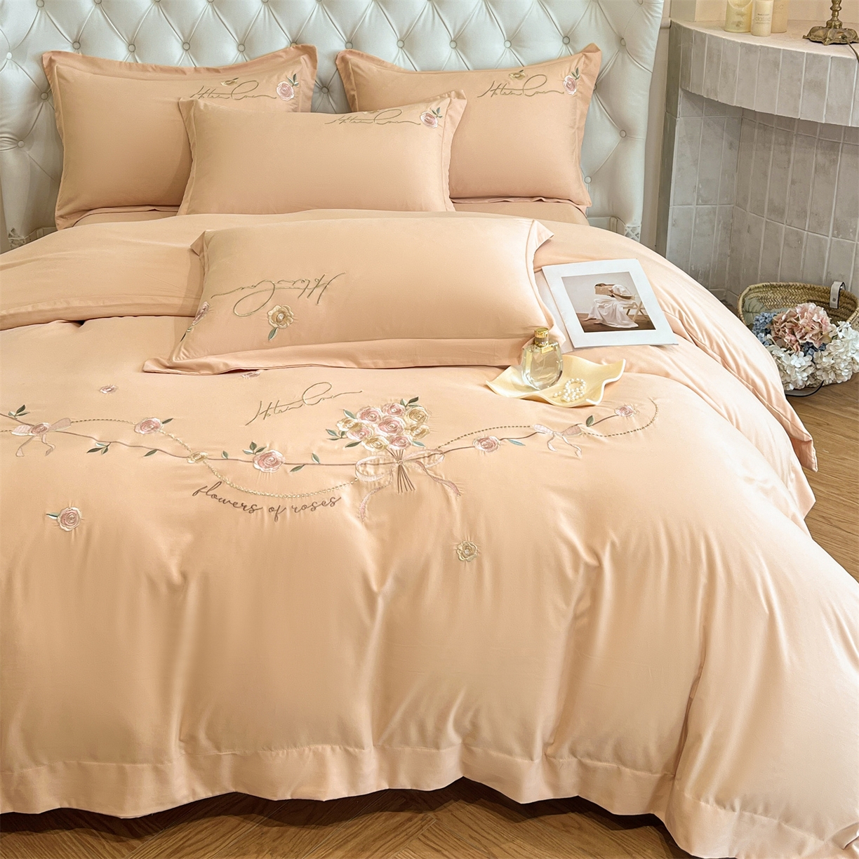 91家纺网 家纺一手货源 找家纺 经年 2026春夏新款云朵棉刺绣四件套-约定 约定-香槟