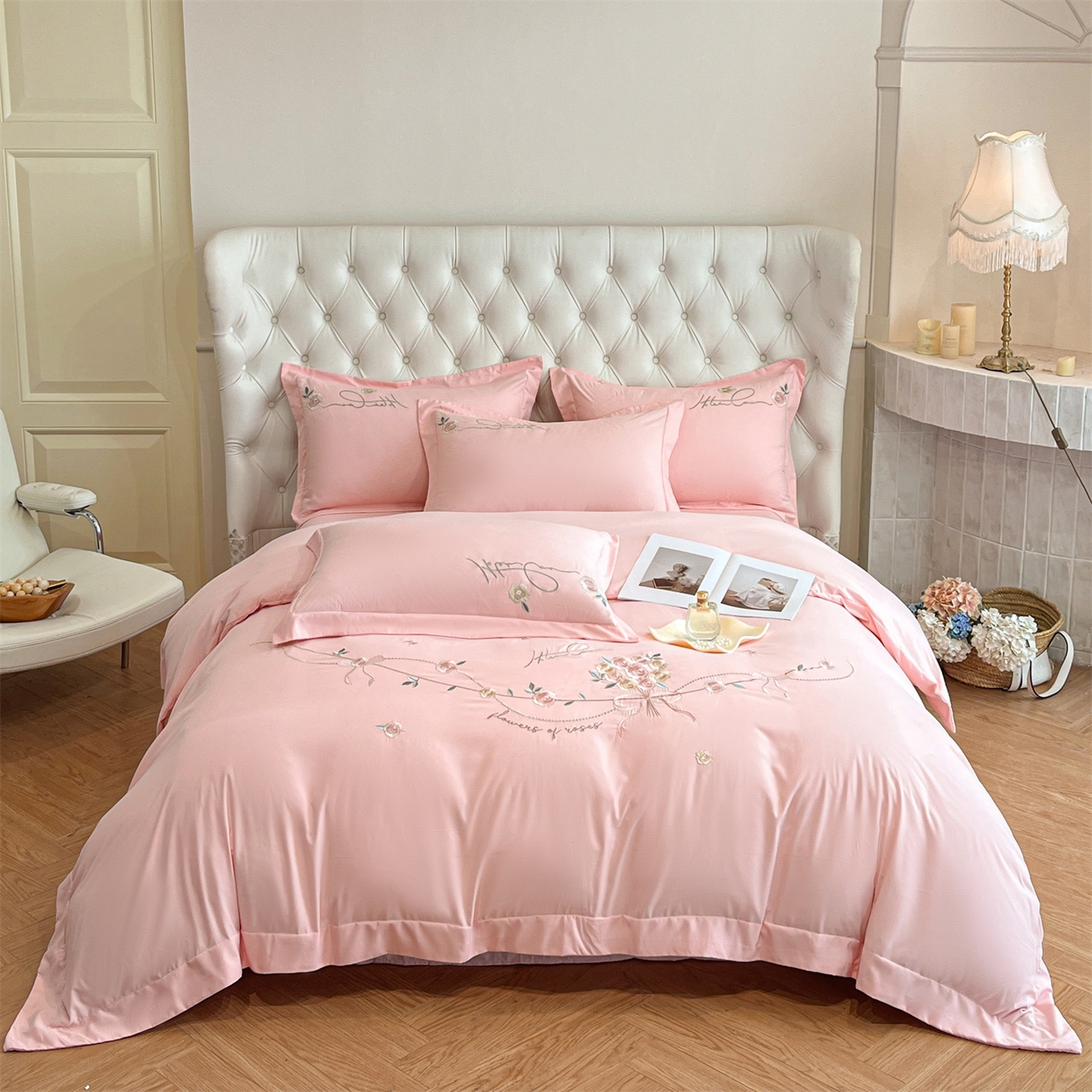 91家纺网 家纺一手货源 找家纺 经年 2026春夏新款云朵棉刺绣四件套-约定 约定-粉玉