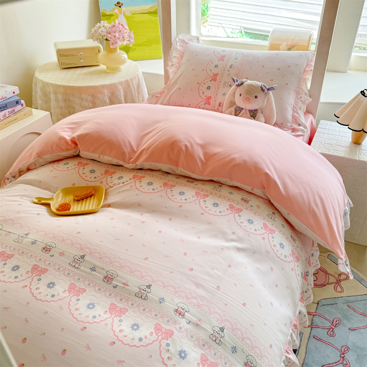 91家纺网 家纺一手货源 找家纺 （总）经年 2026新款学生季上下铺韩版花边水洗云朵棉学生宿舍三件套四件套