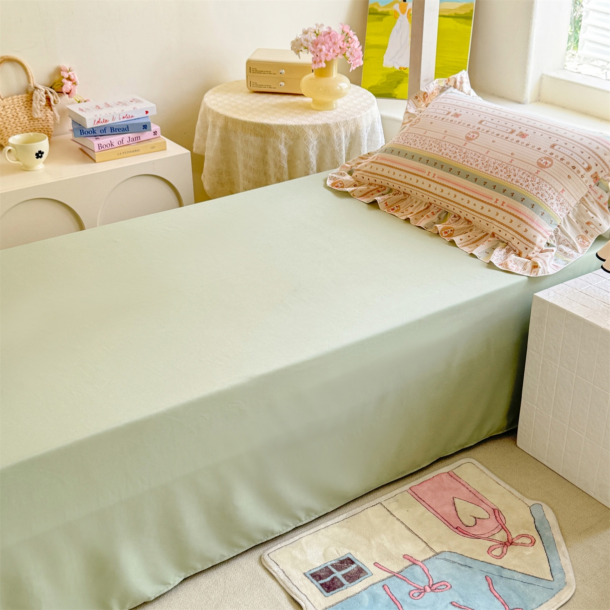 91家纺网 家纺一手货源 找家纺 经年 2026新款学生季上下铺韩版花边水洗云朵棉学生宿舍三件套四件套 泡芙小兔