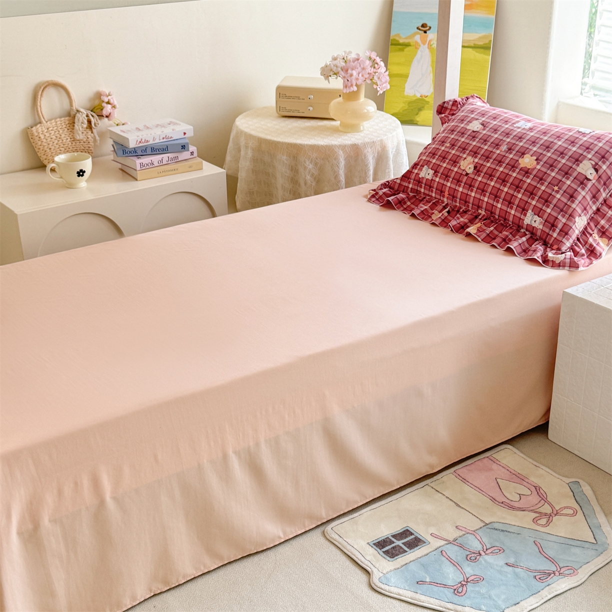 91家纺网 家纺一手货源 找家纺 经年 2026新款学生季上下铺韩版花边水洗云朵棉学生宿舍三件套四件套 奶芙酱