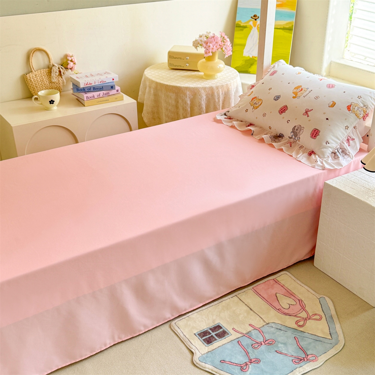 91家纺网 家纺一手货源 找家纺 经年 2026新款学生季上下铺韩版花边水洗云朵棉学生宿舍三件套四件套 可爱修狗