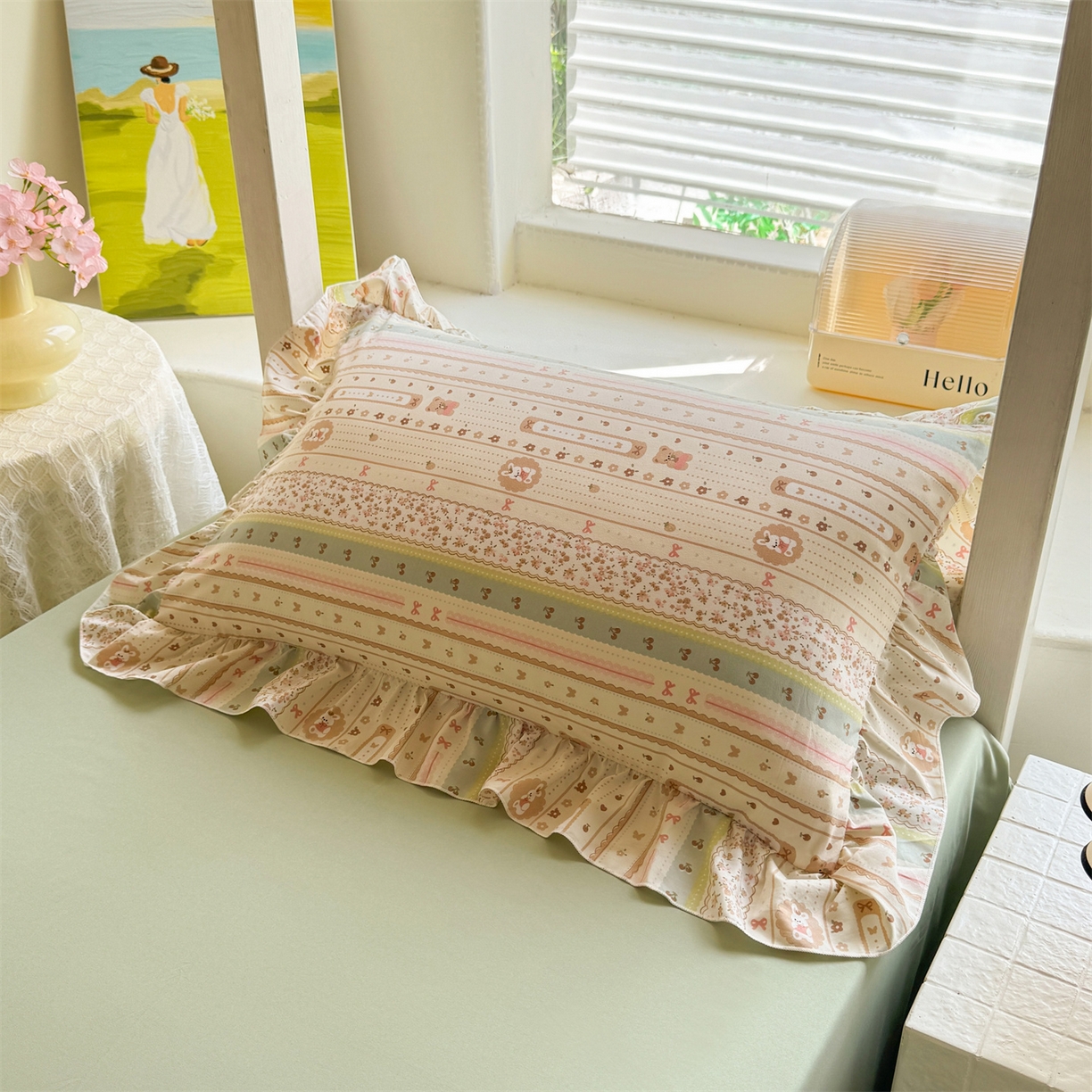 91家纺网 家纺一手货源 找家纺 经年 2026新款学生季上下铺韩版花边水洗云朵棉学生宿舍三件套四件套 泡芙小兔