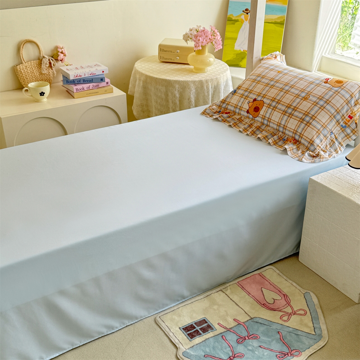 91家纺网 家纺一手货源 找家纺 经年 2026新款学生季上下铺韩版花边水洗云朵棉学生宿舍三件套四件套 卡皮吧啦