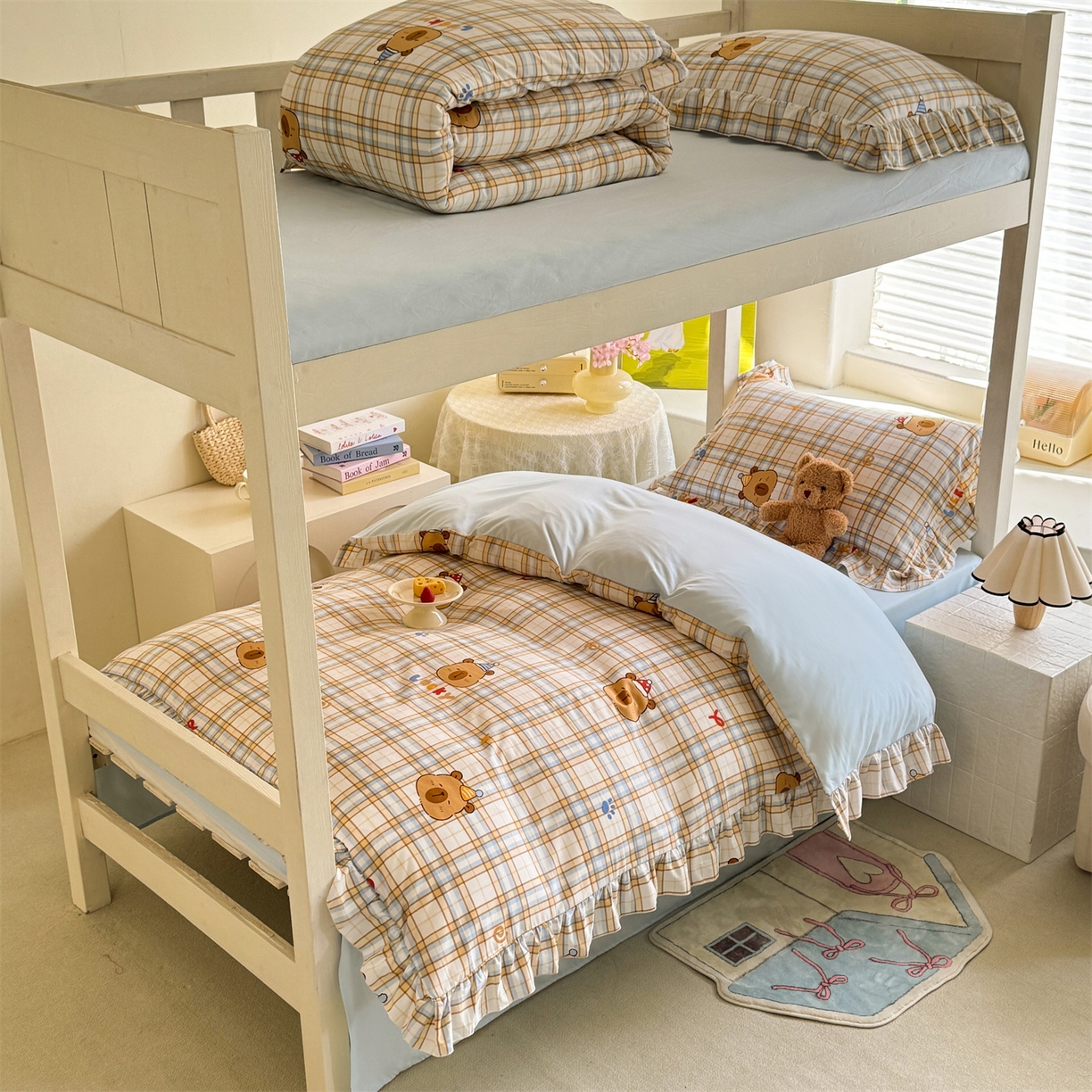 经年 2026新款学生季上下铺韩版花边水洗云朵棉学生宿舍三件套四件套 卡皮吧啦