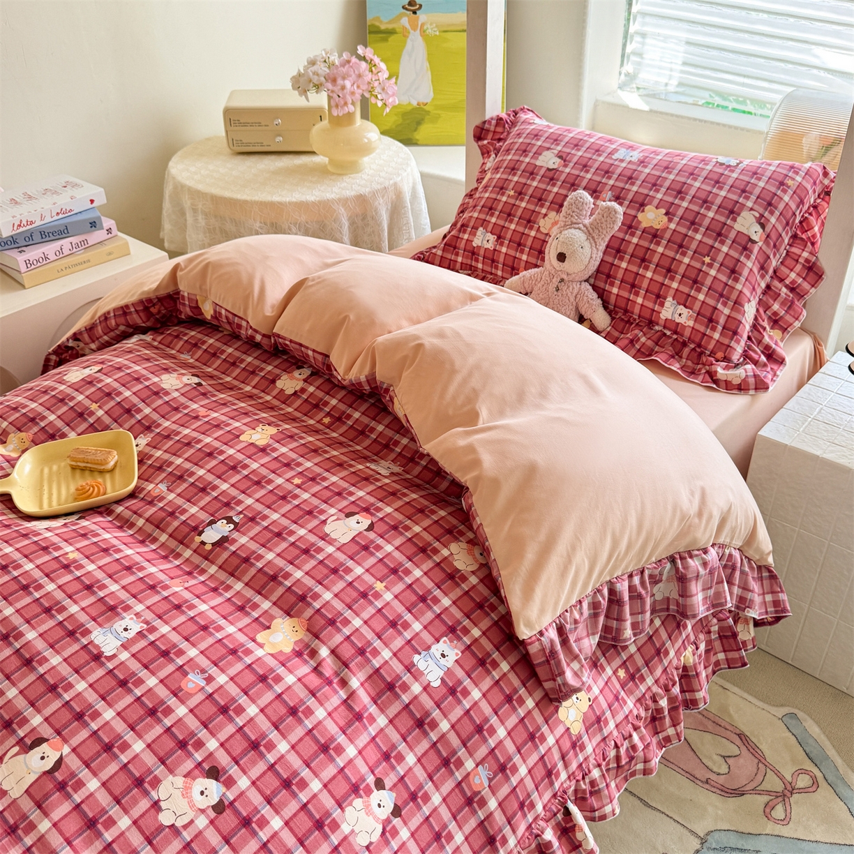 91家纺网 家纺一手货源 找家纺 经年 2026新款学生季上下铺韩版花边水洗云朵棉学生宿舍三件套四件套 奶芙酱