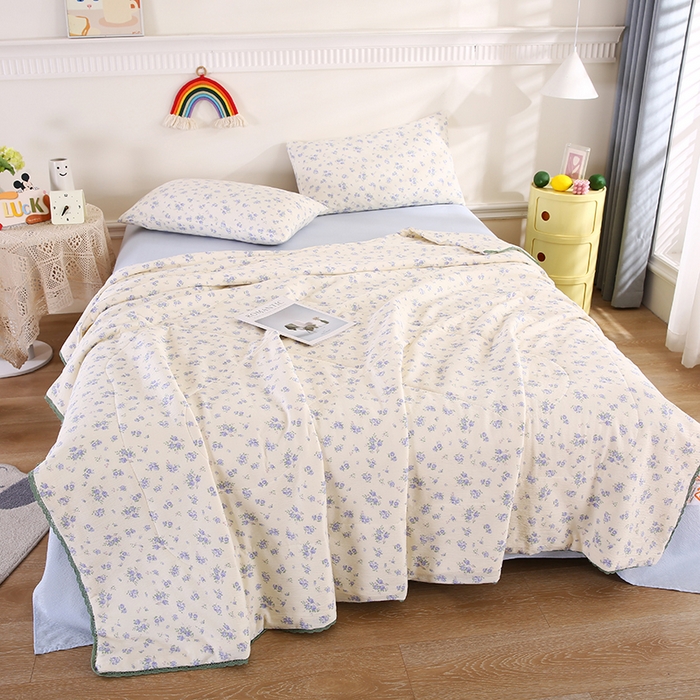 91家纺网 家纺一手货源 找家纺 （总）米萝家居 2026新款100%棉花夏被四件套双层纱花边夏凉被空调被被子被芯直播