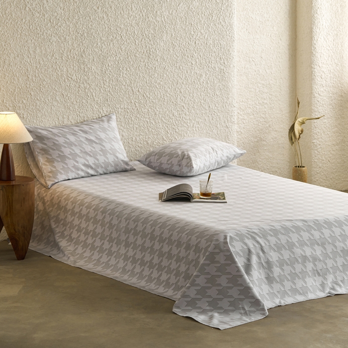 91家纺网 家纺一手货源 找家纺 小懒猪 2026新品全棉纯棉老粗布单品床单床单单件凉席席子 千鸟格灰