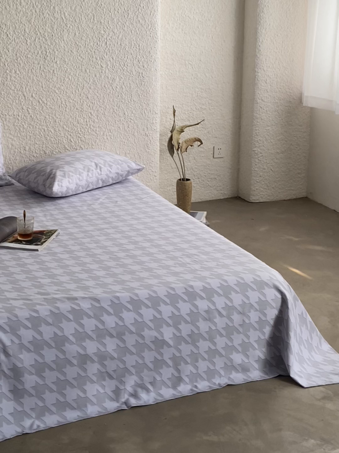 91家纺网 家纺一手货源 找家纺 小懒猪 2026新品全棉纯棉老粗布单品床单床单单件凉席席子 千鸟格灰