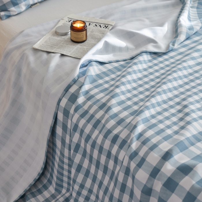 91家纺网 家纺一手货源 找家纺 小懒猪 2026新品全棉纯棉老粗布单品床单床单单件凉席席子 浅蓝格