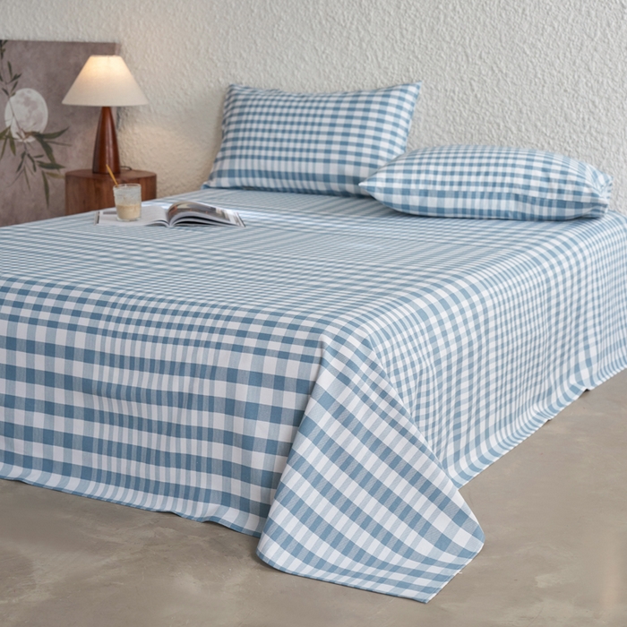 91家纺网 家纺一手货源 找家纺 小懒猪 2026新品全棉纯棉老粗布单品床单床单单件凉席席子 浅蓝格