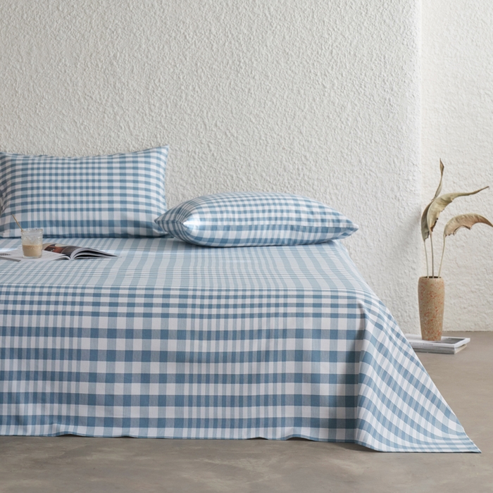 91家纺网 家纺一手货源 找家纺 小懒猪 2026新品全棉纯棉老粗布单品床单床单单件凉席席子 浅蓝格