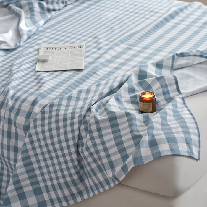 91家纺网 家纺一手货源 找家纺 小懒猪 2026新品全棉纯棉老粗布单品床单床单单件凉席席子 浅蓝格