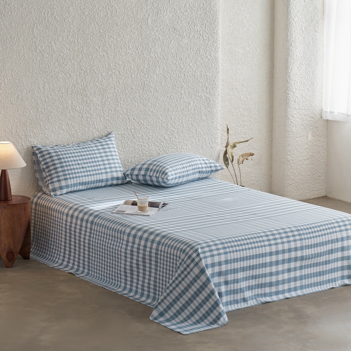 91家纺网 家纺一手货源 找家纺 小懒猪 2026新品全棉纯棉老粗布单品床单床单单件凉席席子 浅蓝格