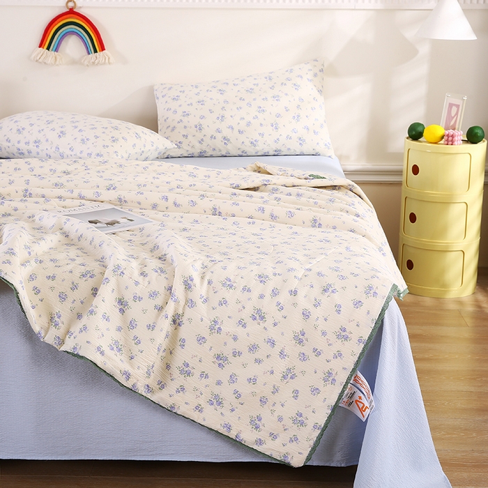 91家纺网 家纺一手货源 找家纺 米萝家居 2026新款100%棉花夏被四件套双层纱花边夏凉被空调被被子被芯直播 半夏