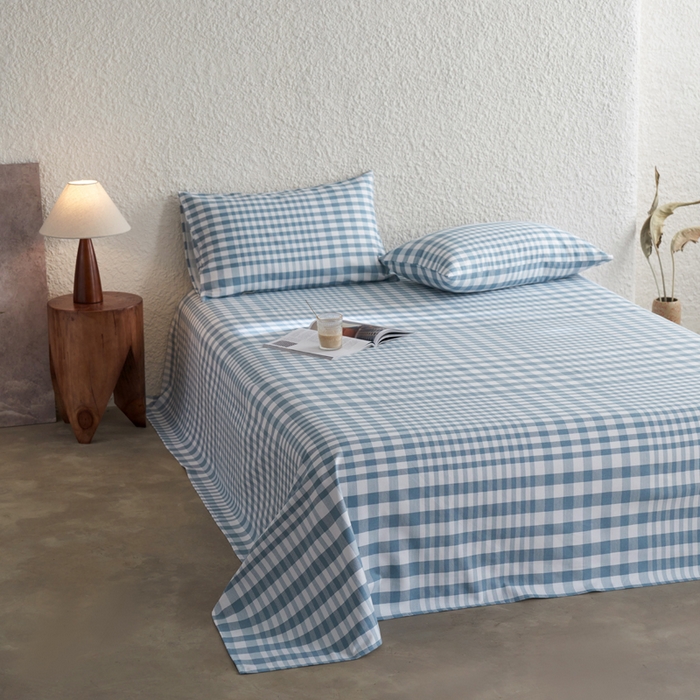 91家纺网 家纺一手货源 找家纺 小懒猪 2026新品全棉纯棉老粗布单品床单床单单件凉席席子 浅蓝格