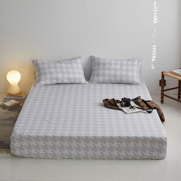 91家纺网 家纺一手货源 找家纺 小懒猪 2026新品全棉纯棉老粗布单品床笠床笠单件凉席席子 千鸟格灰