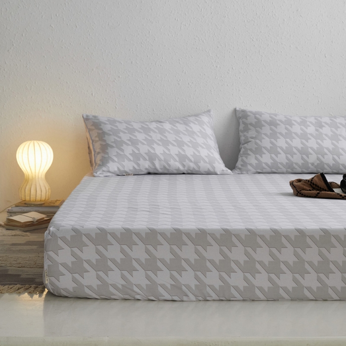 91家纺网 家纺一手货源 找家纺 小懒猪 2026新品全棉纯棉老粗布单品床笠床笠单件凉席席子 千鸟格灰