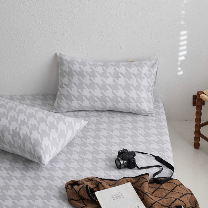 91家纺网 家纺一手货源 找家纺 小懒猪 2026新品全棉纯棉老粗布单品床笠床笠单件凉席席子 千鸟格灰