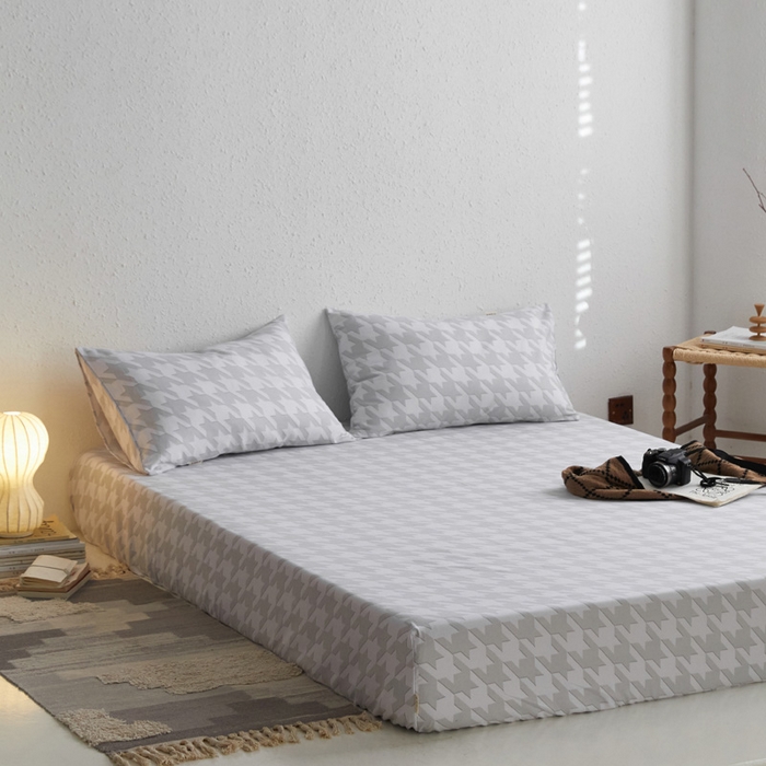 91家纺网 家纺一手货源 找家纺 小懒猪 2026新品全棉纯棉老粗布单品床笠床笠单件凉席席子 千鸟格灰