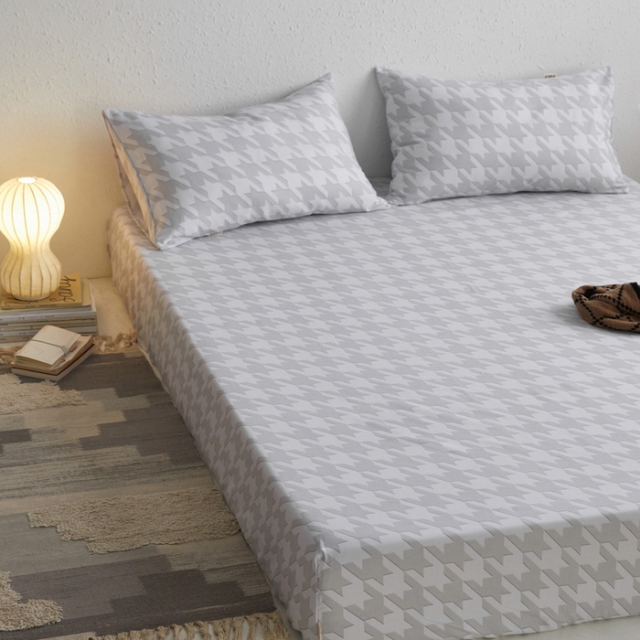 91家纺网 家纺一手货源 找家纺 小懒猪 2026新品全棉纯棉老粗布单品床笠床笠单件凉席席子 千鸟格灰