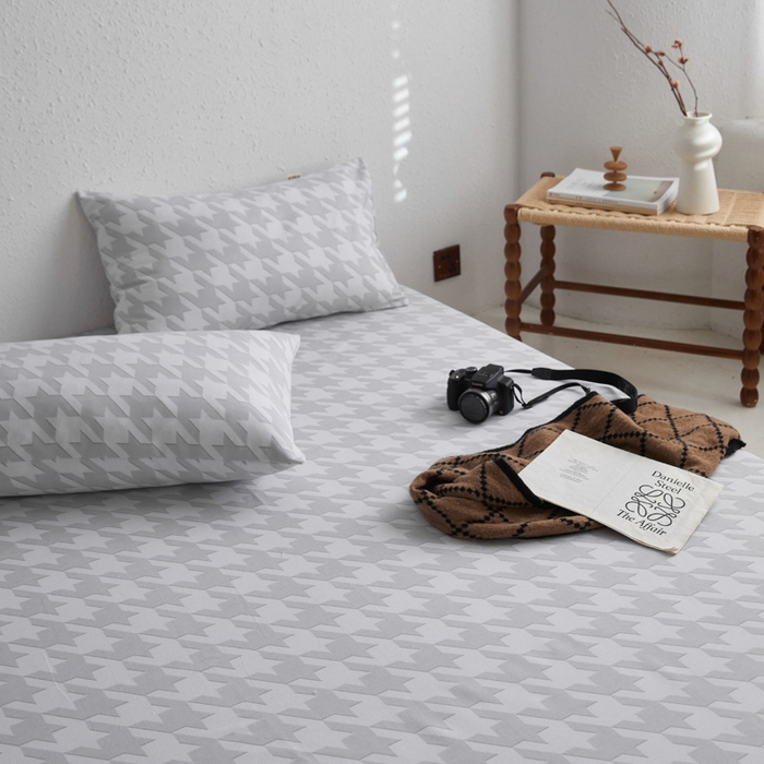 91家纺网 家纺一手货源 找家纺 小懒猪 2026新品全棉纯棉老粗布单品床笠床笠单件凉席席子 千鸟格灰